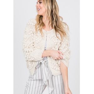 Vici En Crème Ivory Pom Sleeve Cardigan